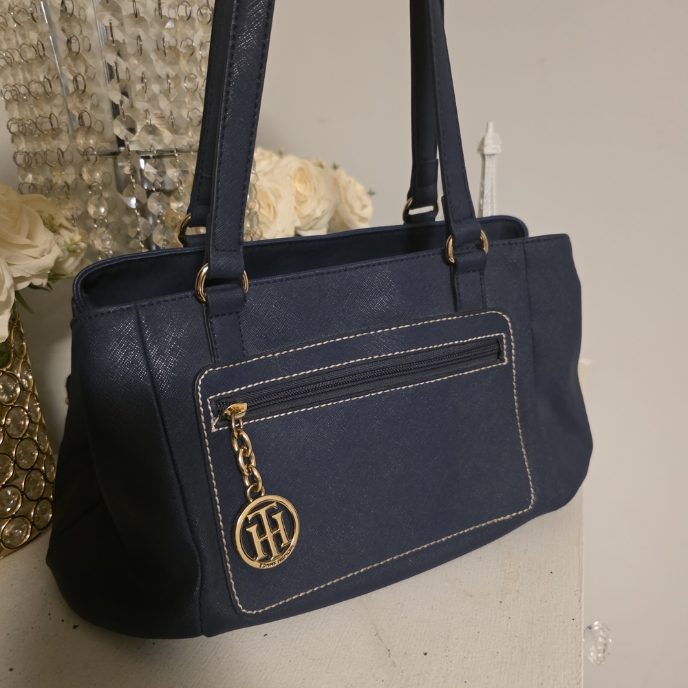 Tommy Hilfiger Dark Blue Shoulder Bag with Gold Charm